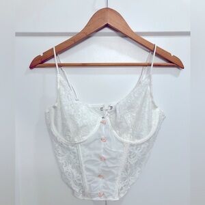 UO Out From Under Whimsical Lace Rose Bow Corset Fairy Tie Size XL Top in White
